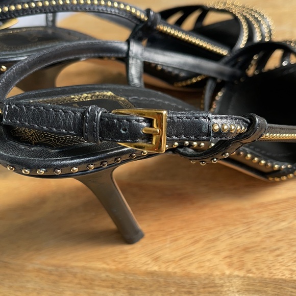 Authentic Dior black leather with gold studs heel sandals - Picture 4 of 14
